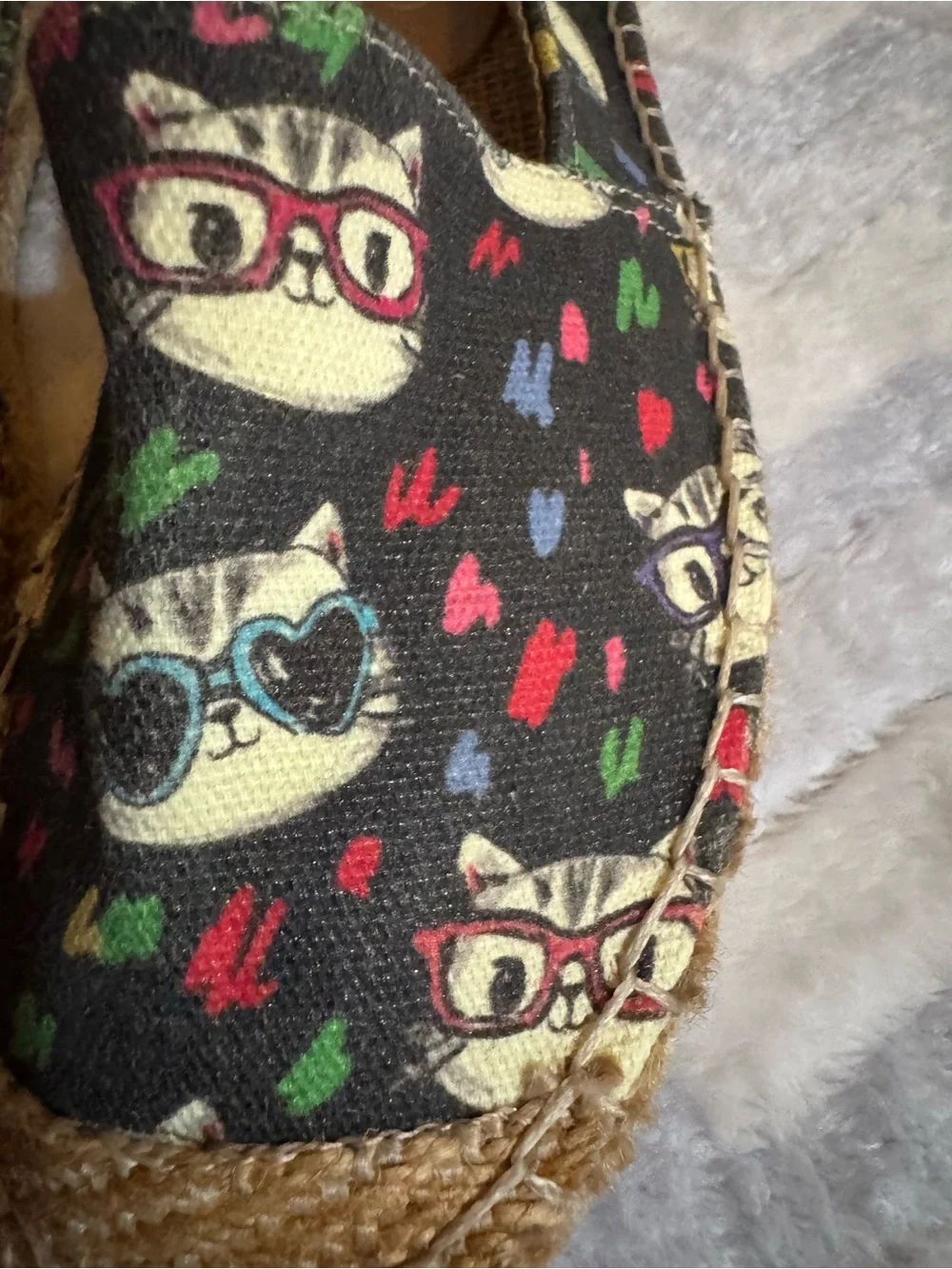 Espadrille Slip-On Flats in Black Cat Print